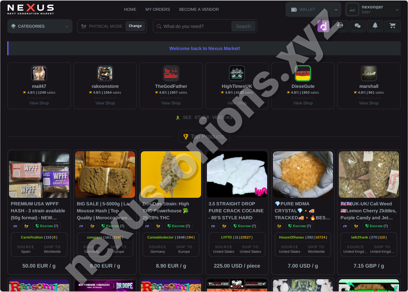 Nexus marketplace main page – accessed through Nexus market link