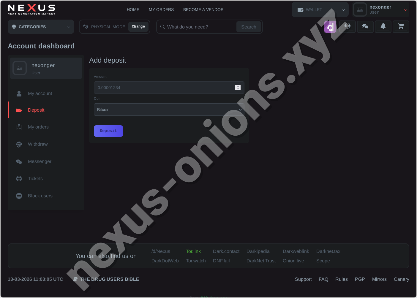 Nexus market optional wallet – Monero balance view